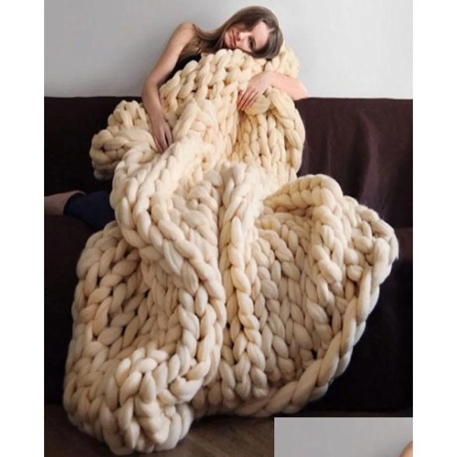 Blanket 6Cm Thick Wool Colorf Handmade Heat Knitted Blankets Woven Woolen Thread Warm Sofa Er Mtiple Colors And Sizes Home Drop Deli Dh1Sc