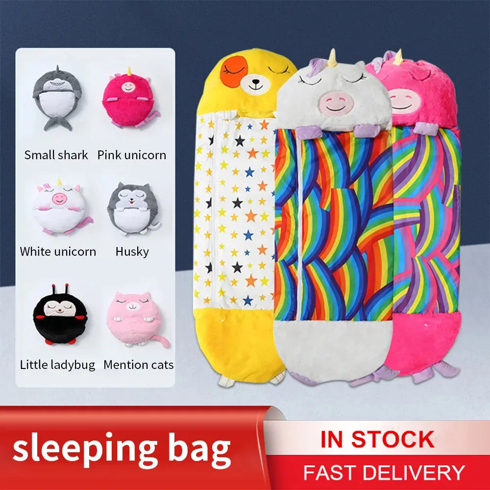 Sacs de couchage sac enfants dessin animé sacs de nuit enfants en peluche poupée oreiller garçons filles bébé animal sac de sommeil pour anniversaire 231018