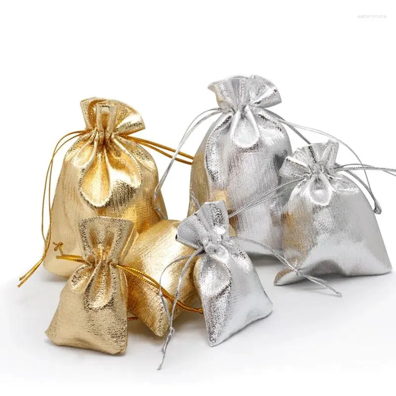 Bolsas de jóias 100pcs embalagem brilhante cor de ouro folha de pano cordão saco de veludo 7x9 9x12 11x16 13x18 sacos de presente de casamento