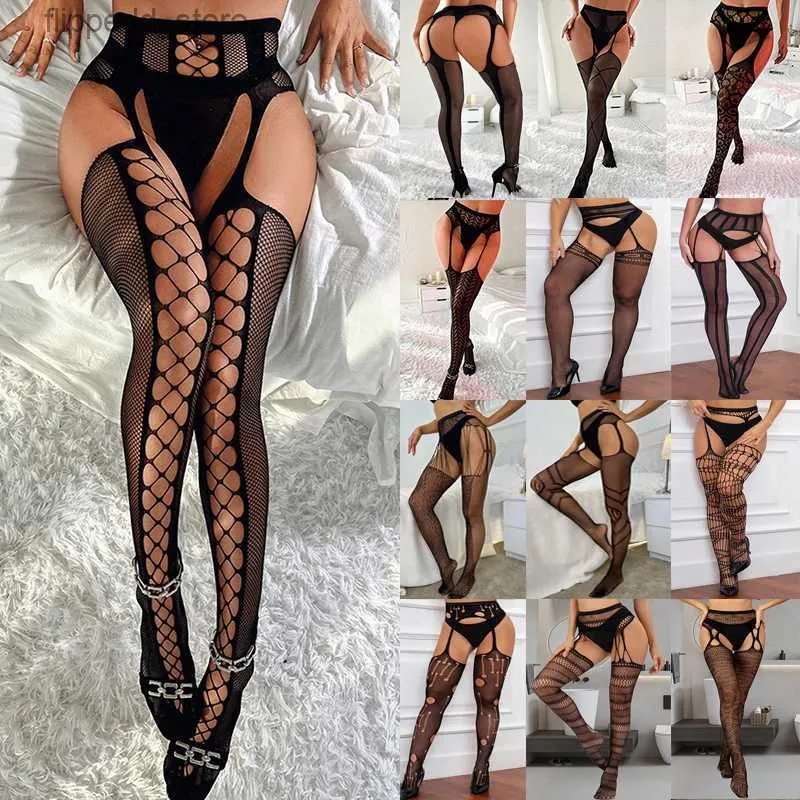 Calzini sexy Collant sexy neri Calze a rete da donna Calze a rete con apertura sul cavallo Collant Lingerie erotica Biancheria intima trasparente Donna / Uomo Q231019