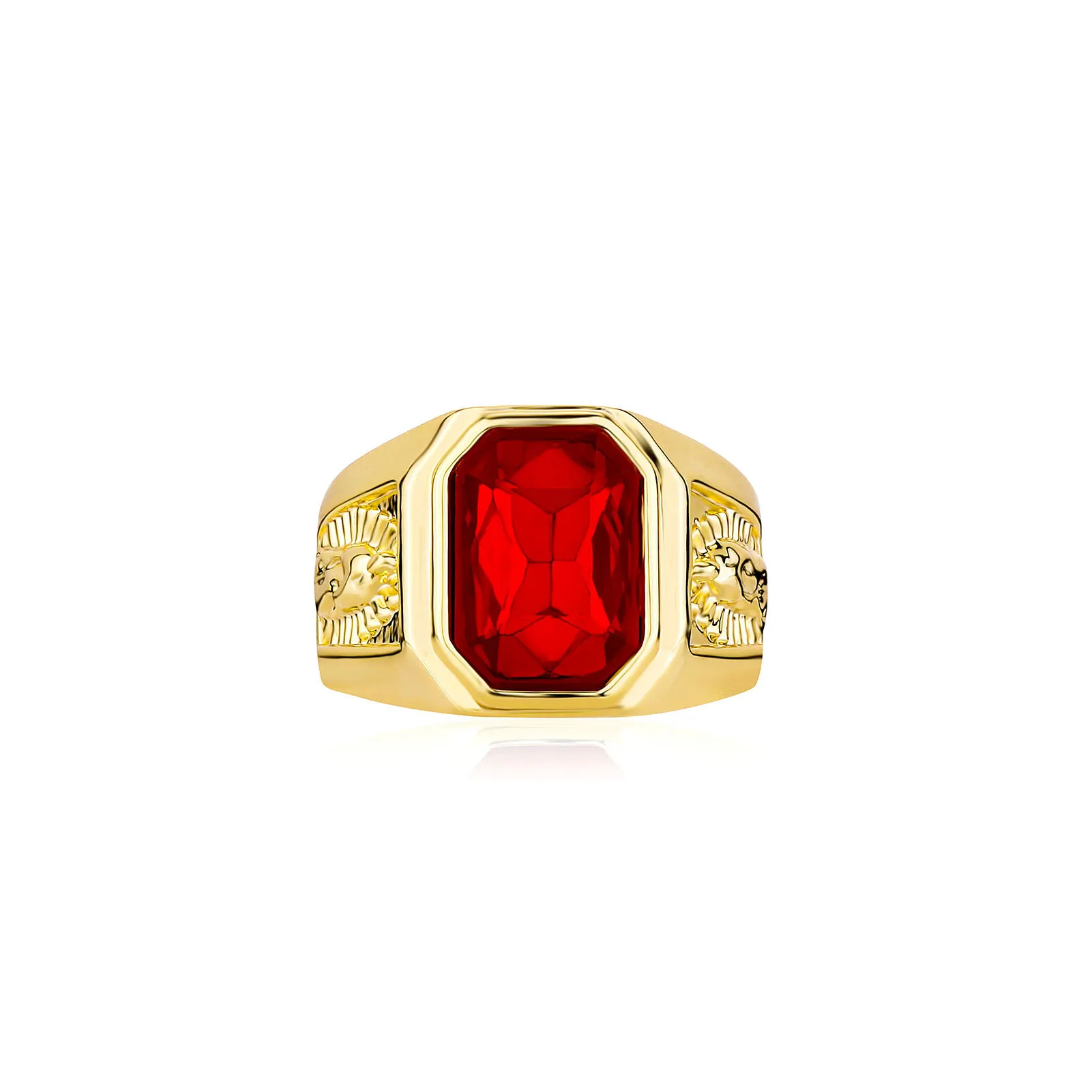 Bijoux Hip Hop ton or gravé pour hommes, bagues avec pierre de zircone cubique rubis rouge, taille 7-11, bague de fête à la mode