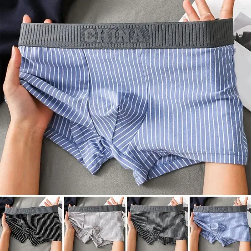 Sous-vêtements hommes sous-vêtements rayés imprimés shorts slips mi-hauteur u-convexe hommes culottes haute élastique respirant doux