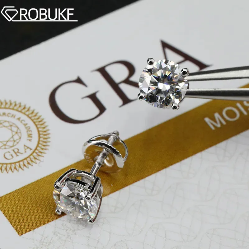 Stud 0.1-2Ct D Renk Küpe VVS1 Clarity Yuvarlak Elmas 18K Beyaz Altın S925 STERLING Gümüş Vidalı Kadınlar İçin Küpeler 231018