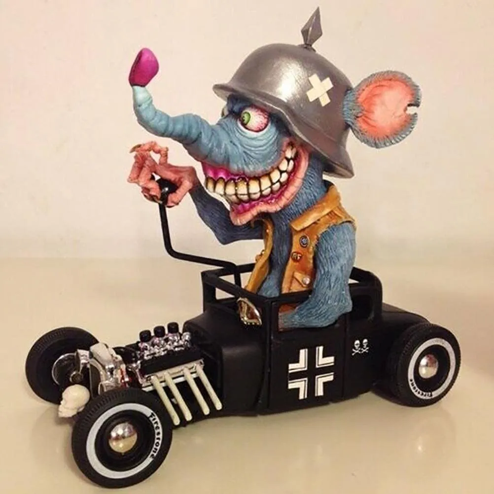 Party Decoration Angry Big Mouth Monster Driving Statue Rat Fink Halloween Figurines Resin Crafts Sculpture Home Decor Ornament 220930