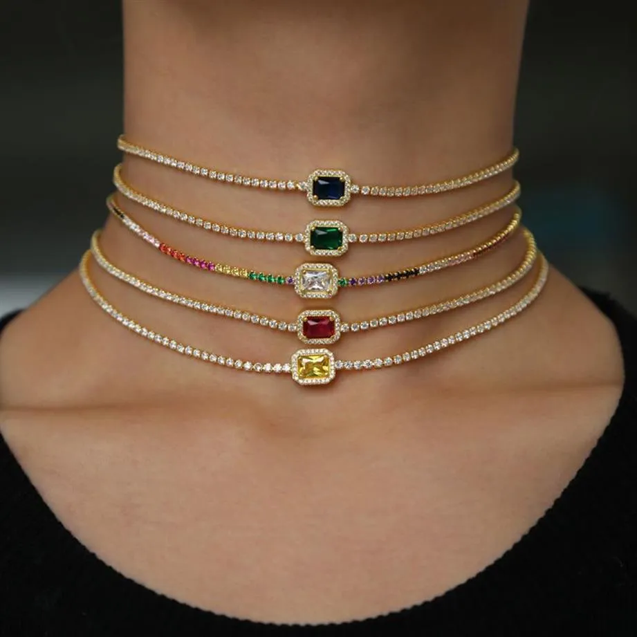 rainbow cz 32 8cm choker necklace for lady women trendy jewelry delicate thin cz tennis chain birthstone diamond fashion jewelry258x
