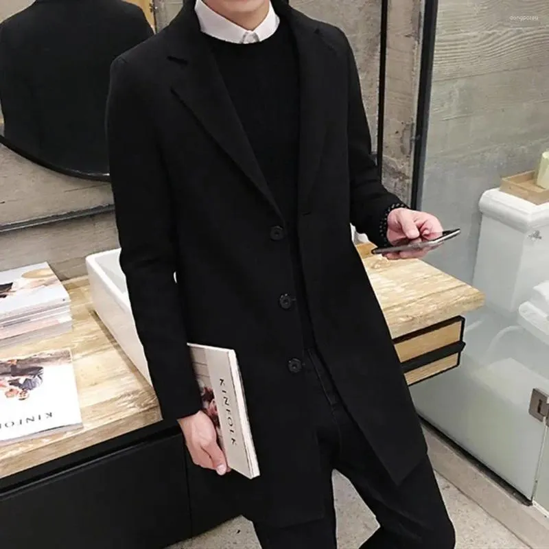 Trench da uomo Autunno Inverno Cappotto da uomo Manica lunga Tasche monopetto Giacca da esterno Misto lana Uomo Casual Business