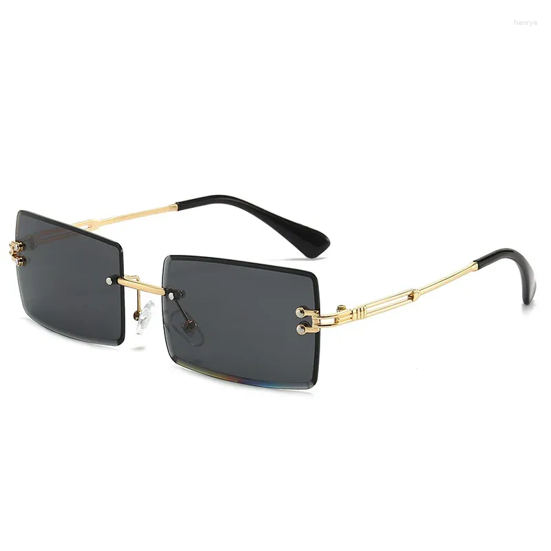 Solglasögon Rimless Rimmed Ladies Square Ocean Piece Trend Street Po Gradient Färgglasögon