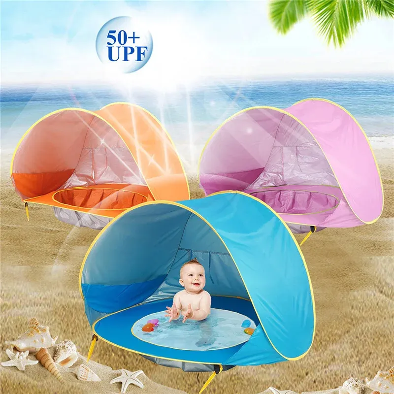 Leksakstält Portable Baby Beach Up Tent Pop Sun Shelter med Pool 50 UPF UV Protection Waterproof 300mm Summer Outdoor Tent Kids Shade 231019