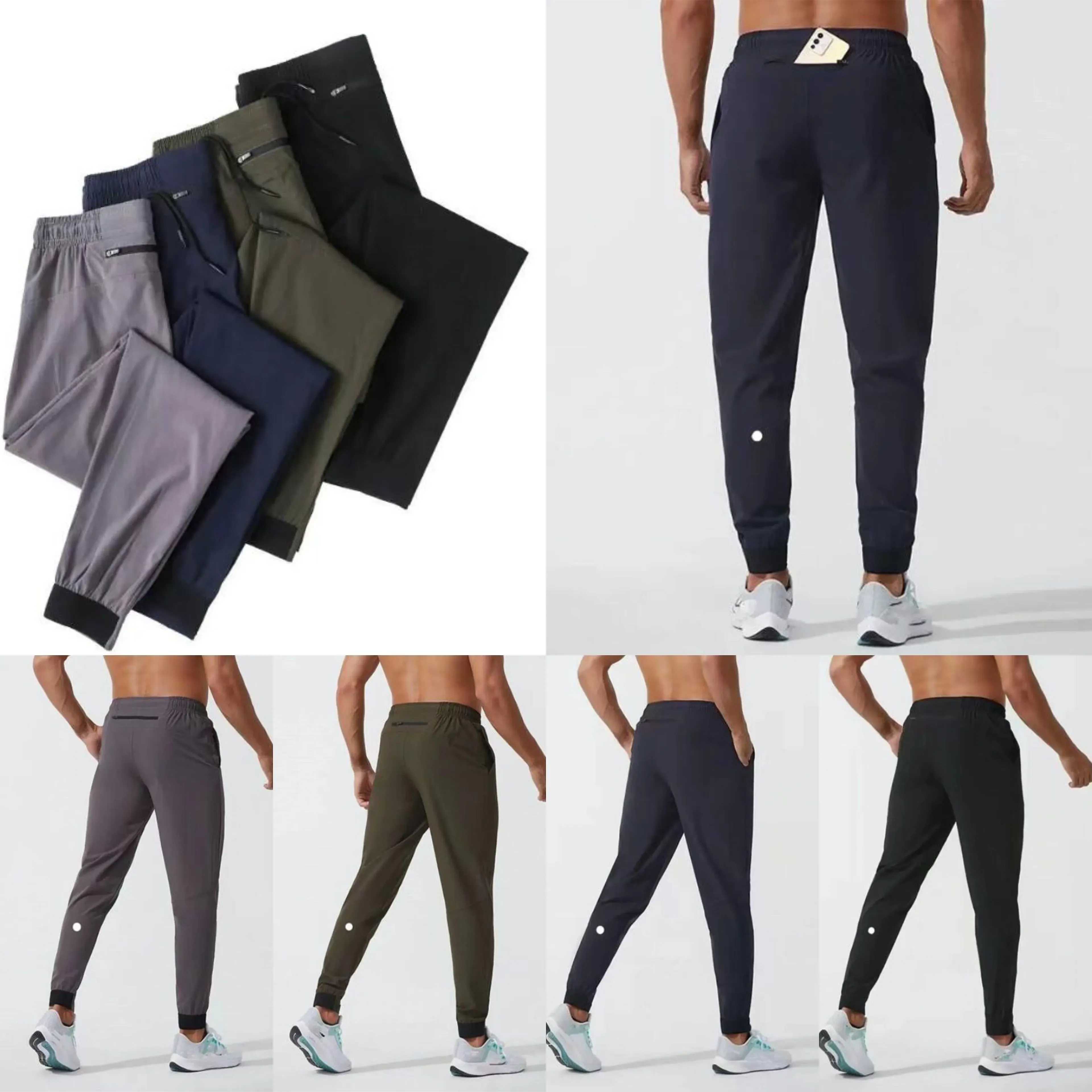 Calças ativas Lu Womens Ll Masculino Jogger Long Sport Yoga Outfit Quick Dry Cordão Ginásio Bolsos Sweatpants Calças Mens Casual Elastic Cintura Fitness