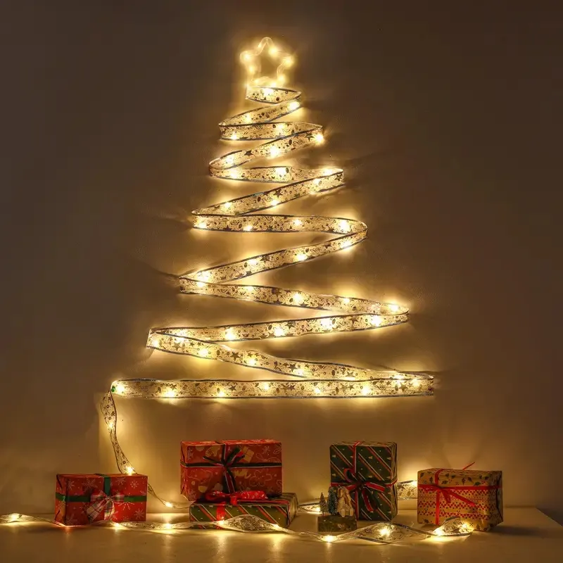 1pc 157.48 polegadas luzes decorativas da corda da fita do natal, luz da estrela do diodo emissor de luz da árvore de natal luz da atmosfera, luz do cetim da bateria