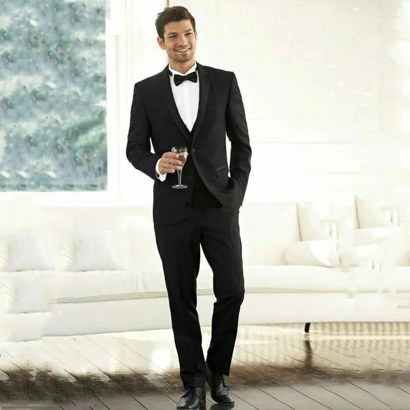 Męskie garnitury na zamówienie czarne masculino Slim Fit Men for Wedding Groom Tuxedos 3cece Pole Pants Costume Homme