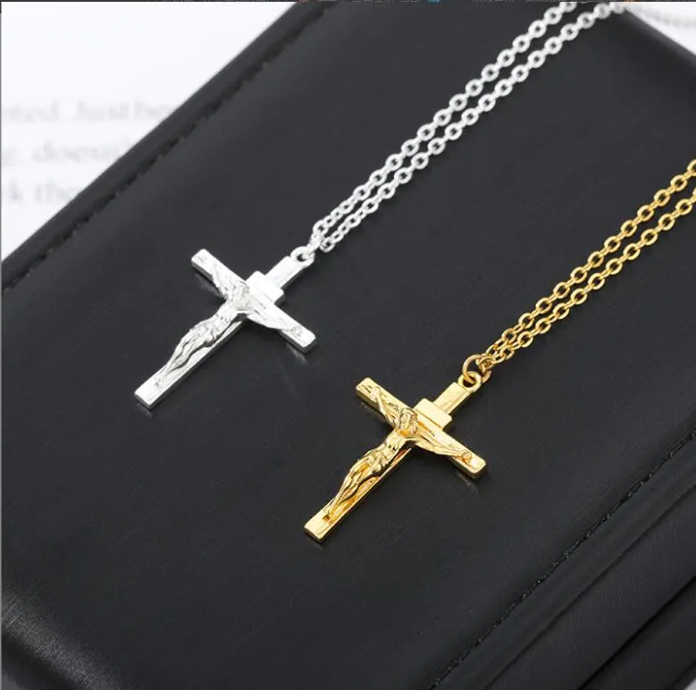 Collier Pour Homme Chaîne Cubaine En Argent 925 Avec Pendentif Crucifix En Or 18k - 20 Pouces, Neuf