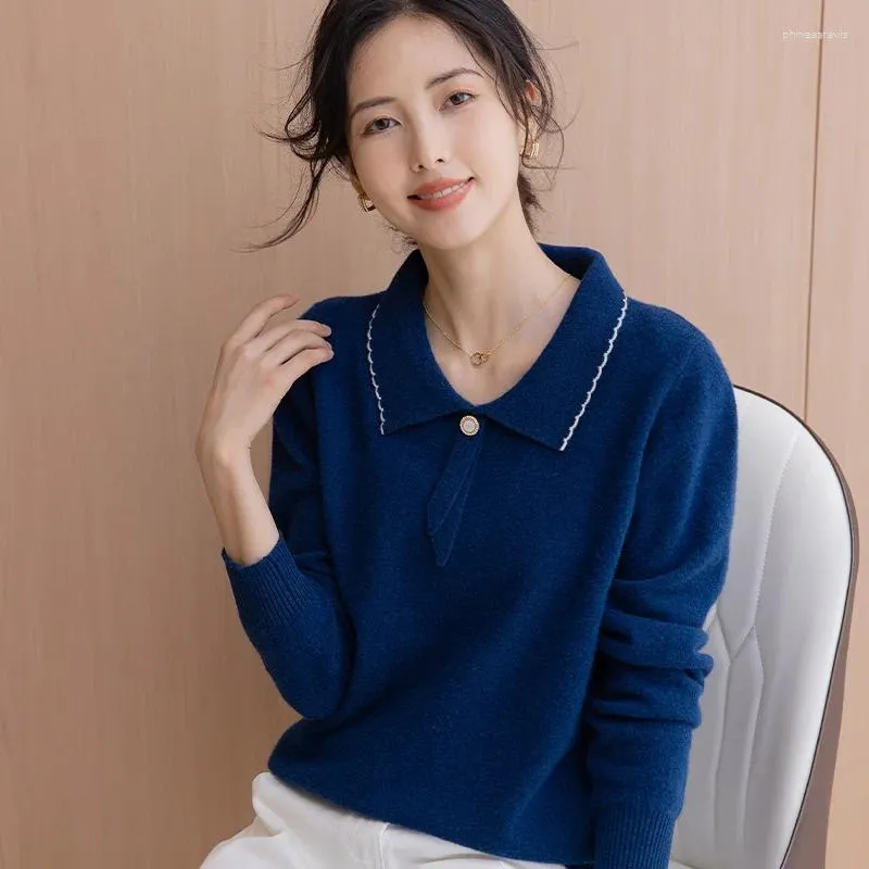 Pulls pour femmes 2023 Automne et hiver Pull en cachemire Pull à col de poupée Pull en laine pure tricoté haut mode coréenne vêtements féminins