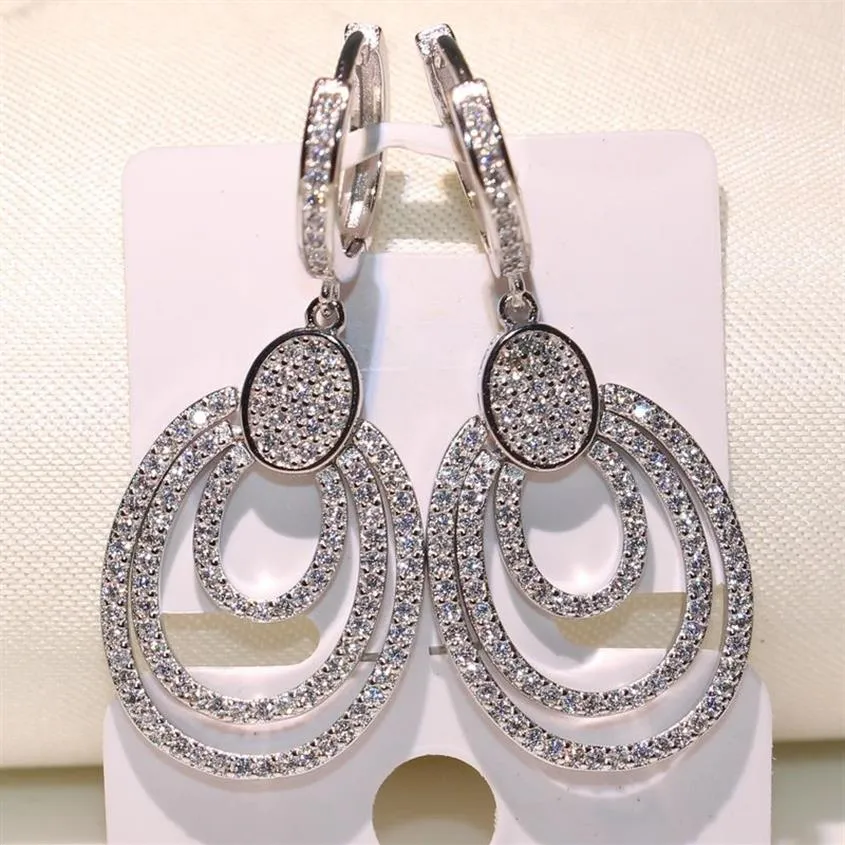 2018 New Arrival Adaggeration Luxury Jewelry 925 Sterling Silver Noble Pave White Sapphire Cz Diamond Drop Dangle earrings for WOM240Z