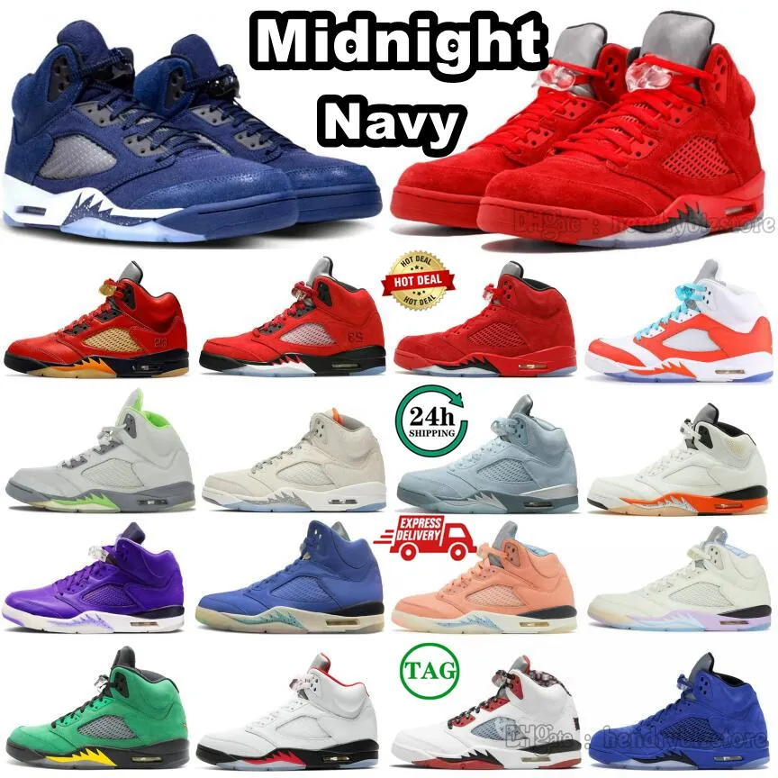 2024 Midnight Navy 5S Red Suede 5 Sail Basquetebol Sapatos Mens Grape Alternate Bel Anthracite Aqua Metálico Preto Metálico Azul Camurça Bluebird Camo Cinza Crft Treinadores