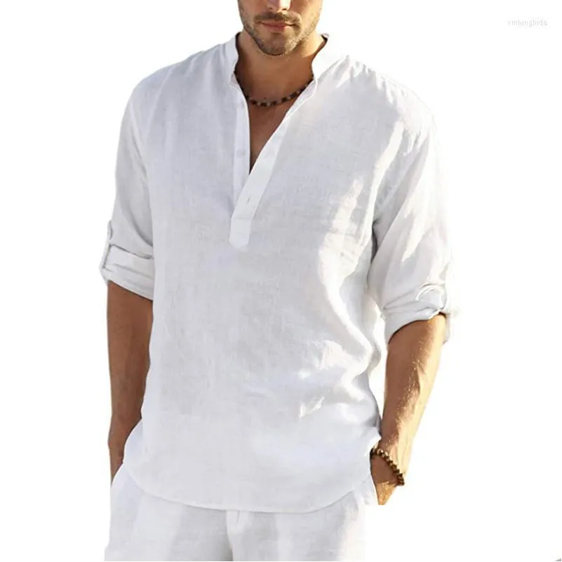 Mens S Cotton Linen Henley Shirt Long Sleeve Hippie Casual Beach T Shirts Drop Delivery