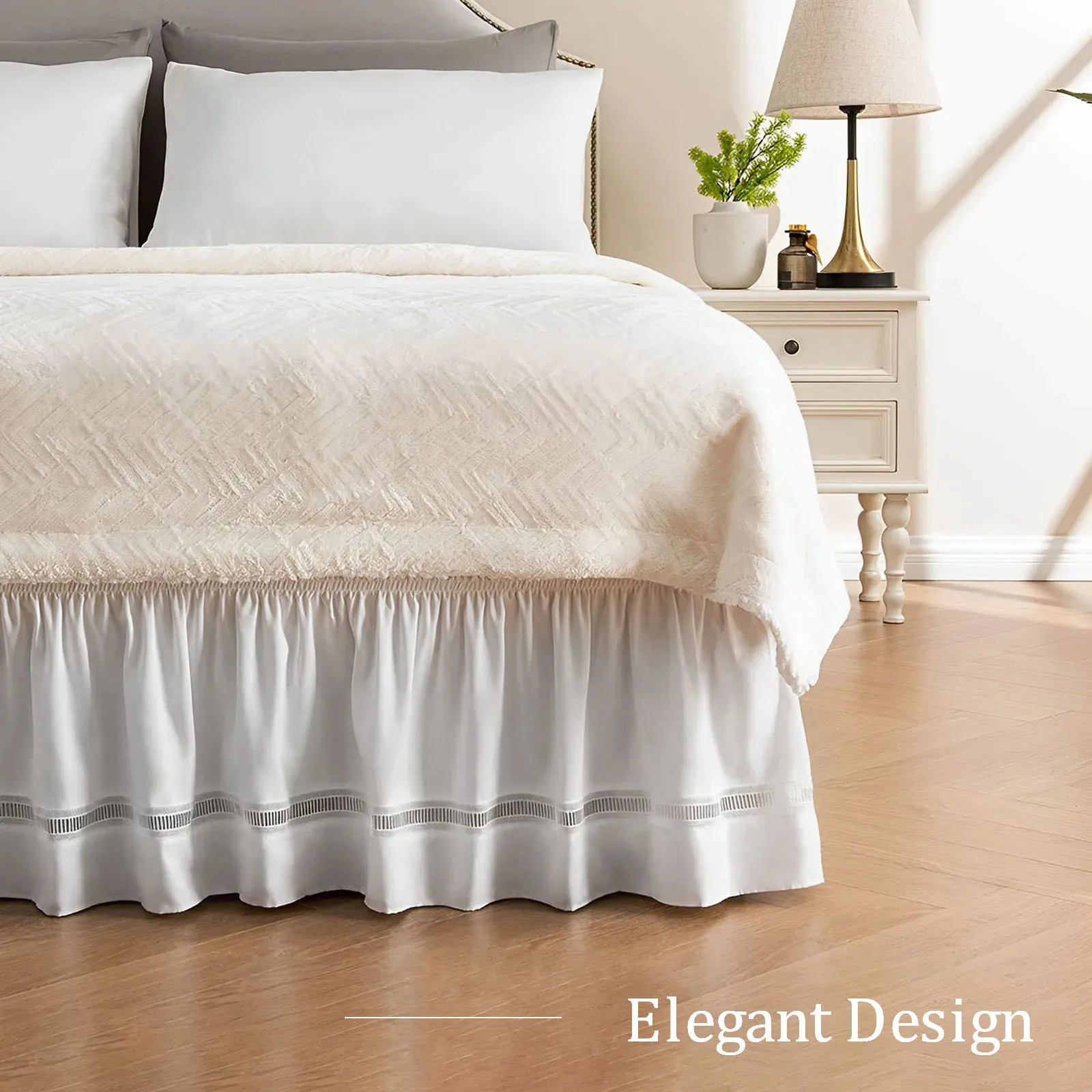 لف السرير تنورة حول تنورة السرير مع أحزمة قابلة للتعديل مع سرير سرير 15 بوصة ارتفاع آلة غسل الغسيل مقاوم لتنورة السرير أبيض 231019