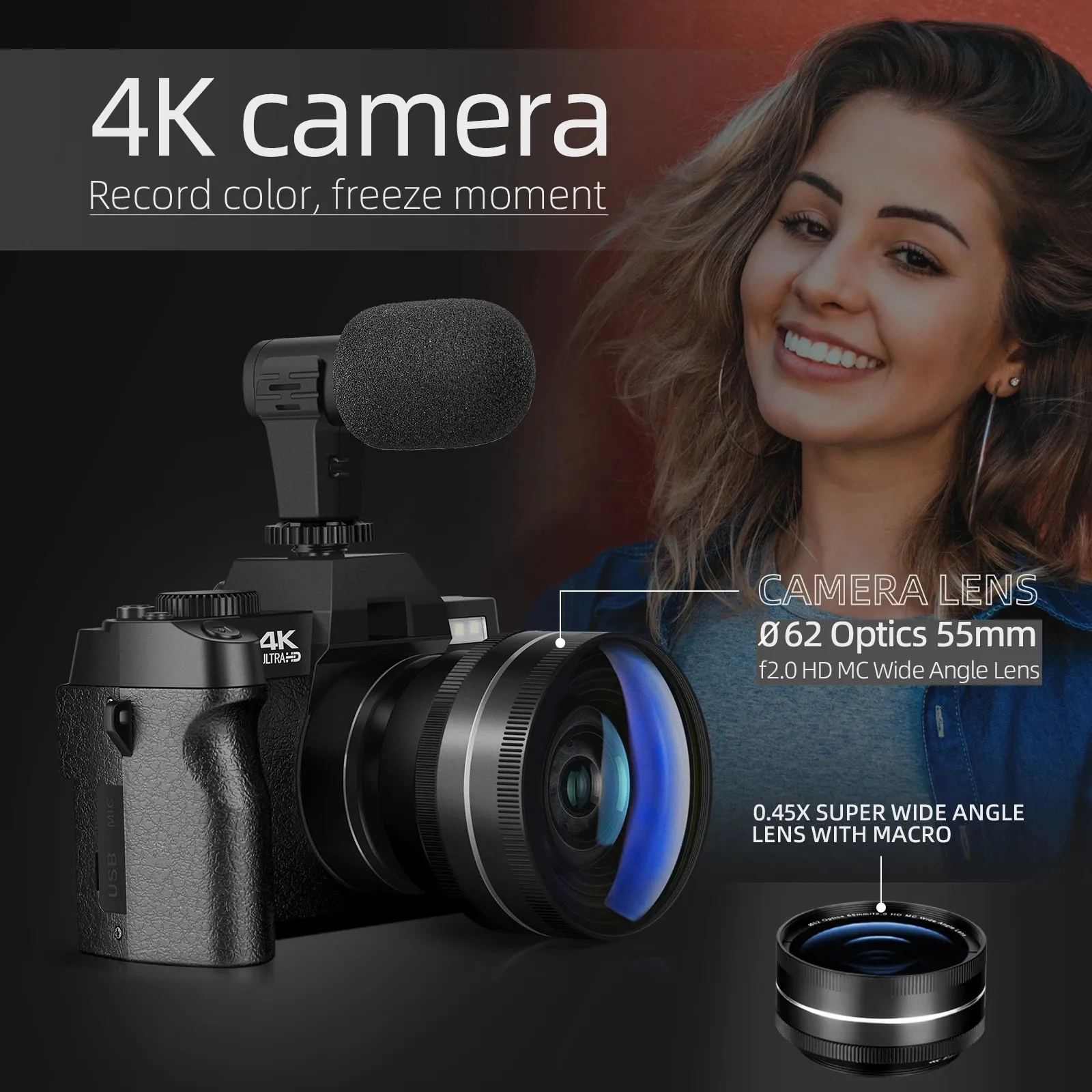 Appareil Photo numérique 4K Ultra HD 48MP Appareil Photo Vlogging avec  Objectif Grand Angle Zoom numérique 16 x, Appareil Photo Compact à écran  3,0