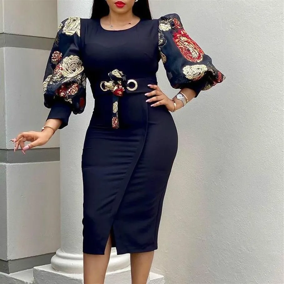Vrouwen Zwarte Bodycon Jurken Elegante Lantaarn Mouw Plus Size Zomerjurk 2021 Print Afrikaanse Dames Verjaardagsfeestje Casual2049