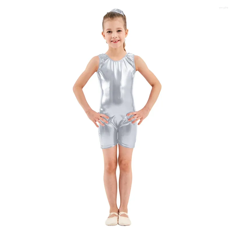 Stage Wear Speerise Kids Tank Biketard Unitard Brillant Métallique Gymnastique Justaucorps Une Pièce Pour Filles Plausiuit Lycra Spandex Unitards