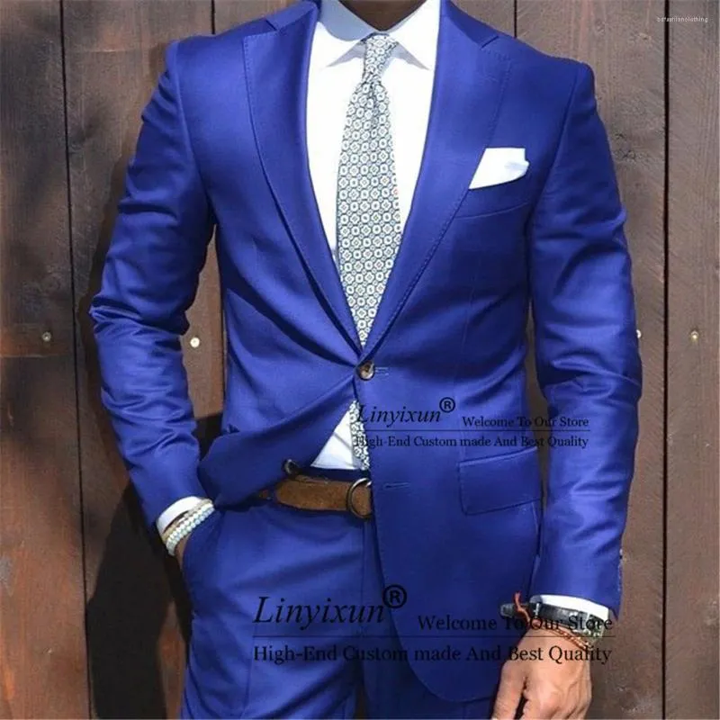Men's Suits Royal Blue Groom Tuxedo 2 Piece Slim Fit Mens Wedding Prom Party Casual Man Tailor Made Bridegroom Suit Jacket Pants