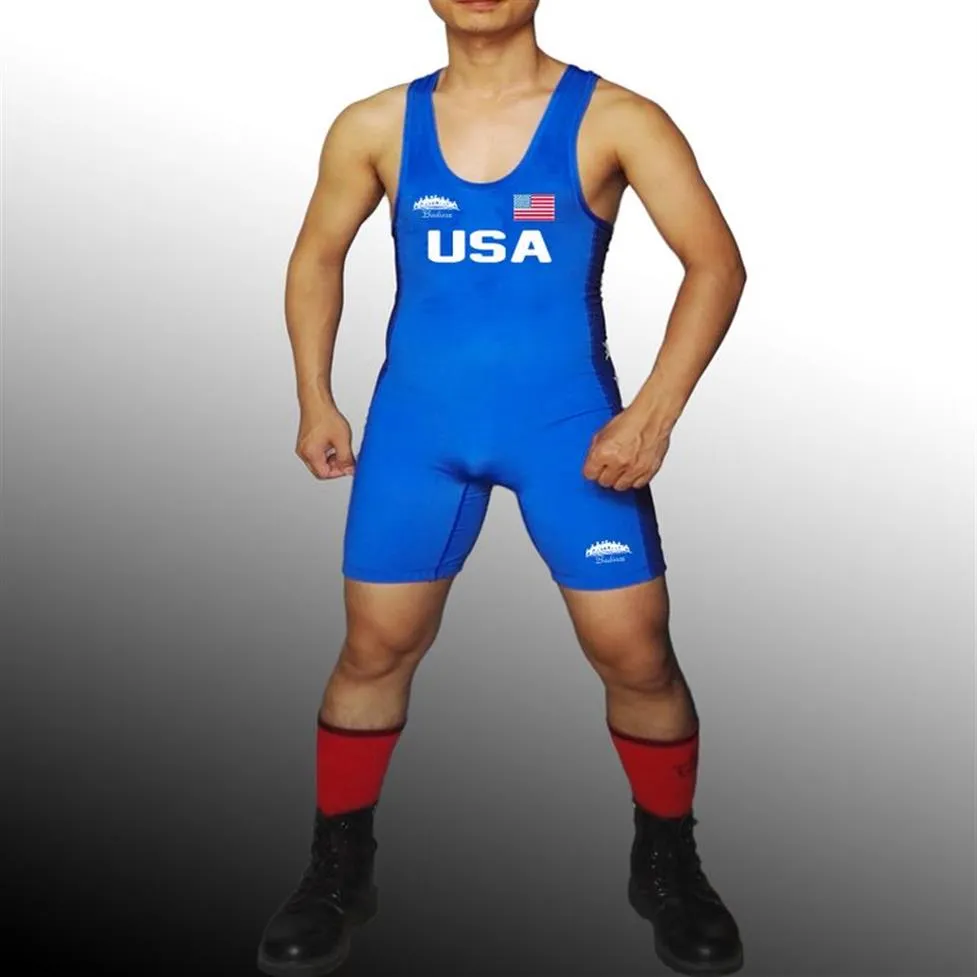 Badiace USA Star Tight Wrestling Singlet Gym Power Тяжелая атлетика Экипировка Мужские колготки Цельный борцовский инвентарь на заказ Logo291D