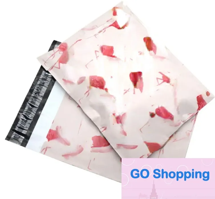 Top quatily novo 100 pçs moda rosa flamingo padrão poli mailers auto selo sacos de envelope de plástico moda atacado