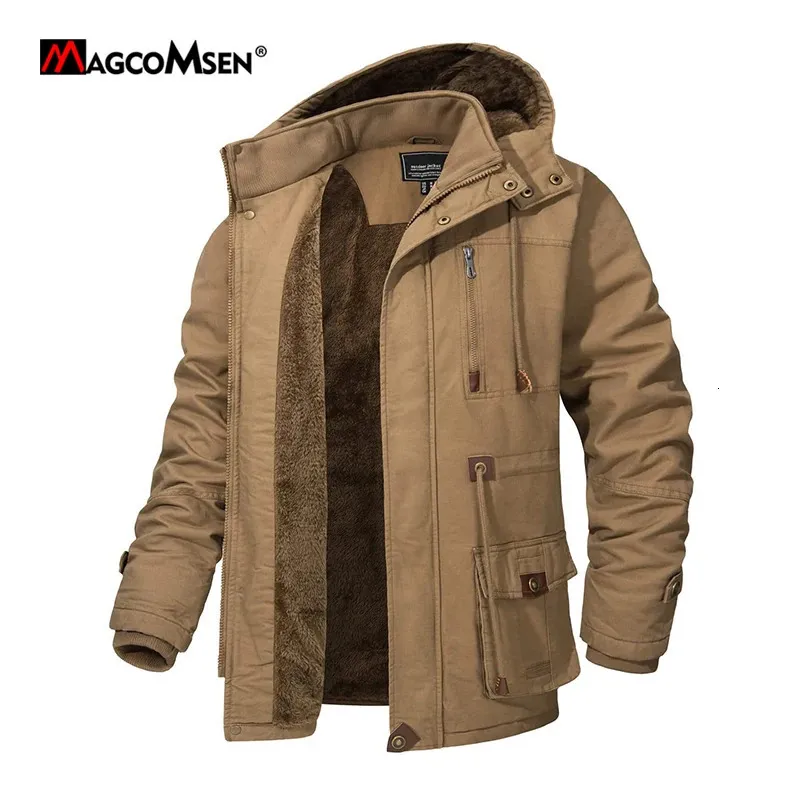 Parkas masculinas Magcomsen com capuz Parka jaqueta inverno lã grossa quente viagem casacos de trabalho com multibolsos blusão 231018