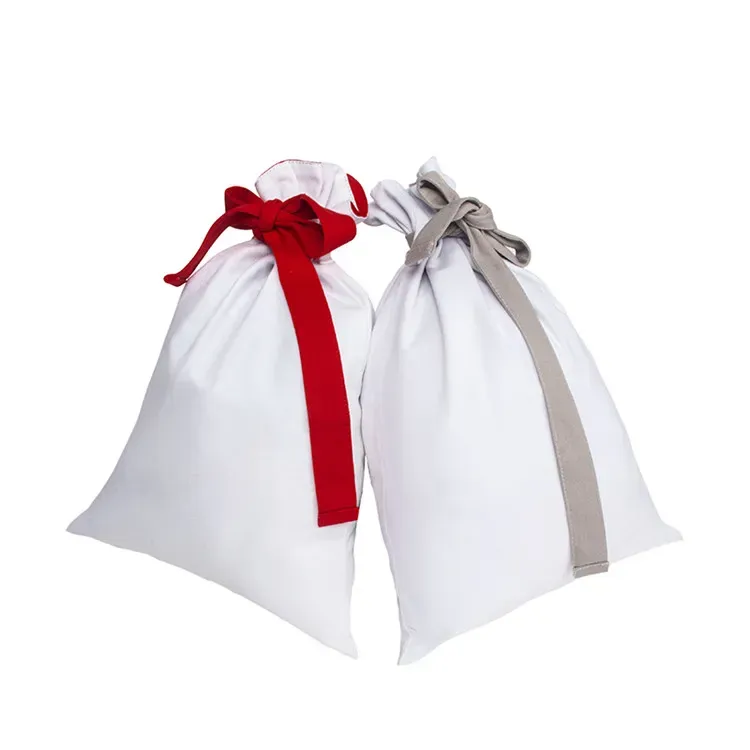 Wholesale Personalized Red and White Canvas Christmas Gift Bags Blank Sublimation Santa Sack