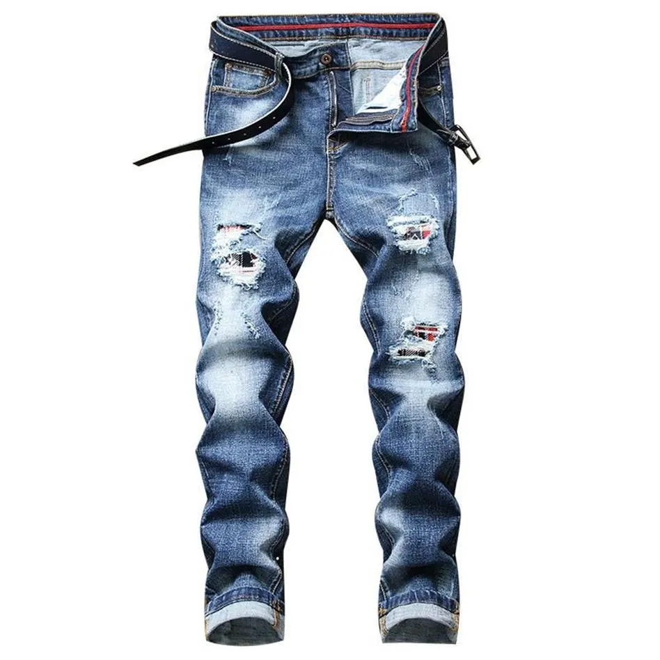 Pontalon Homme Jean Homme Новые синие рваные джинсы Tejanos Hombre Slim Pantalon Hombre Прямые брюки Vaqueros Повседневные джинсы для мужчин285C