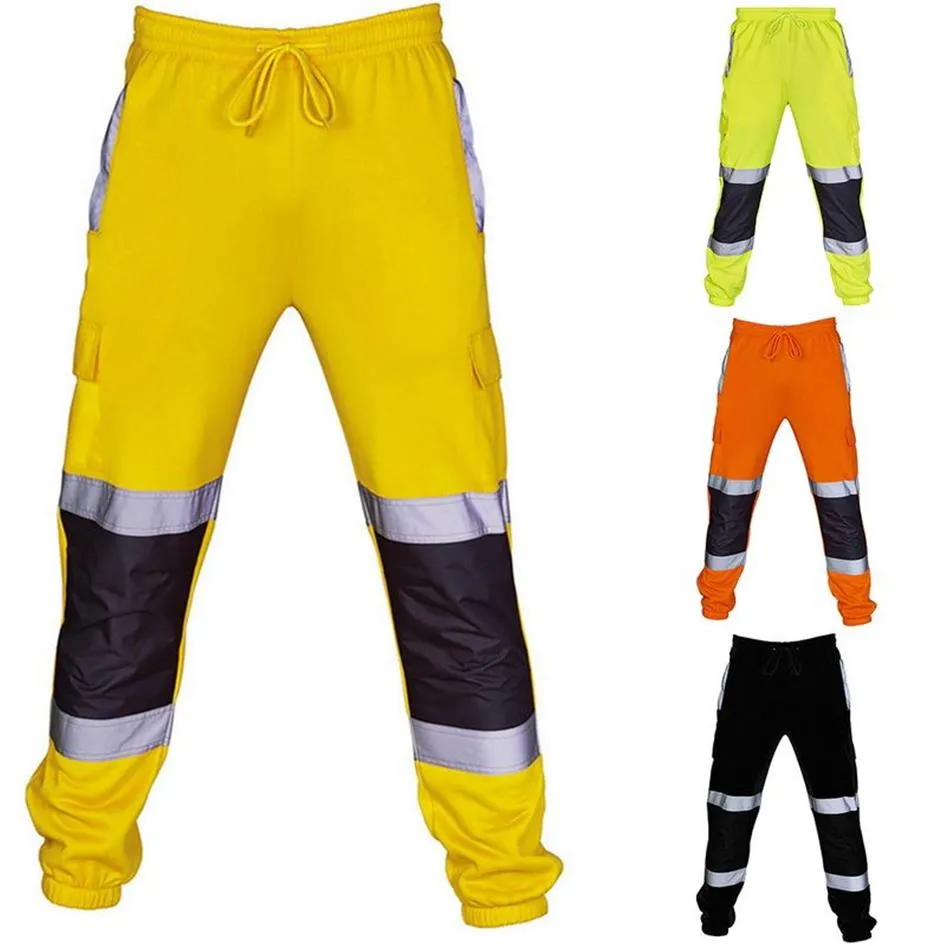 Nouveaux hommes mode Patchwork salopette réfléchissante haute visibilité pantalons de travail sûrs hommes pantalons de survêtement confortable Joggers mâle pantalon 278r