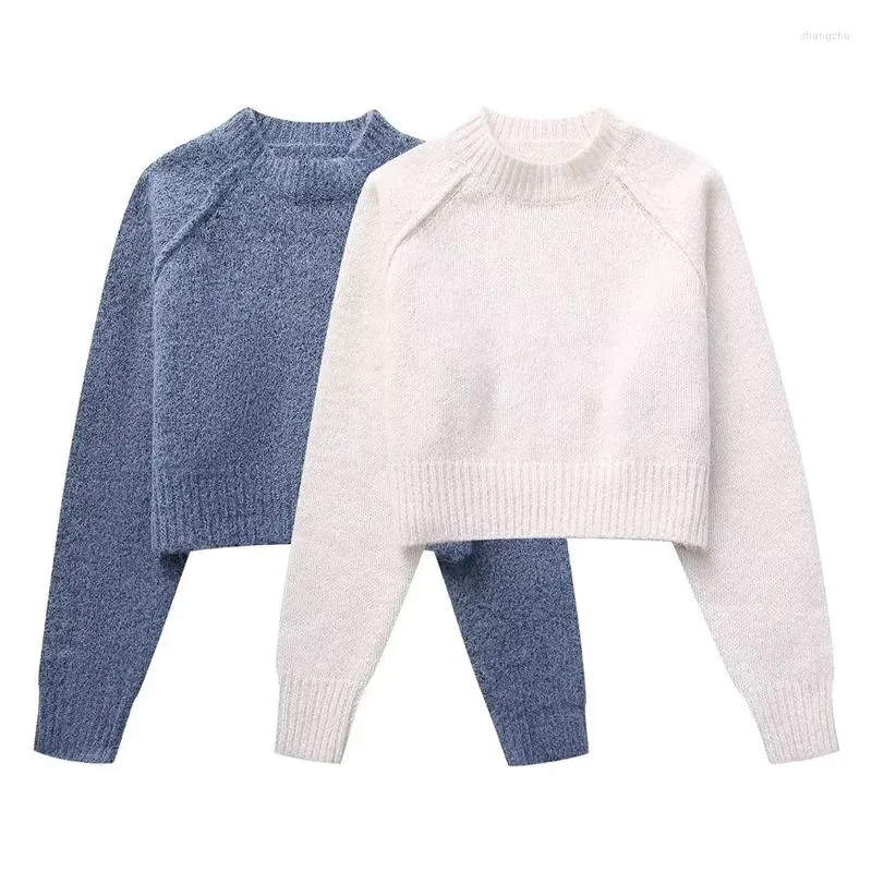 Pulls pour femmes Femme Basic Solide Pull court en vrac 2023 Filles d'hiver Casual Bleu O Cou Crop Femelle Doux Chaud Tricot Pull