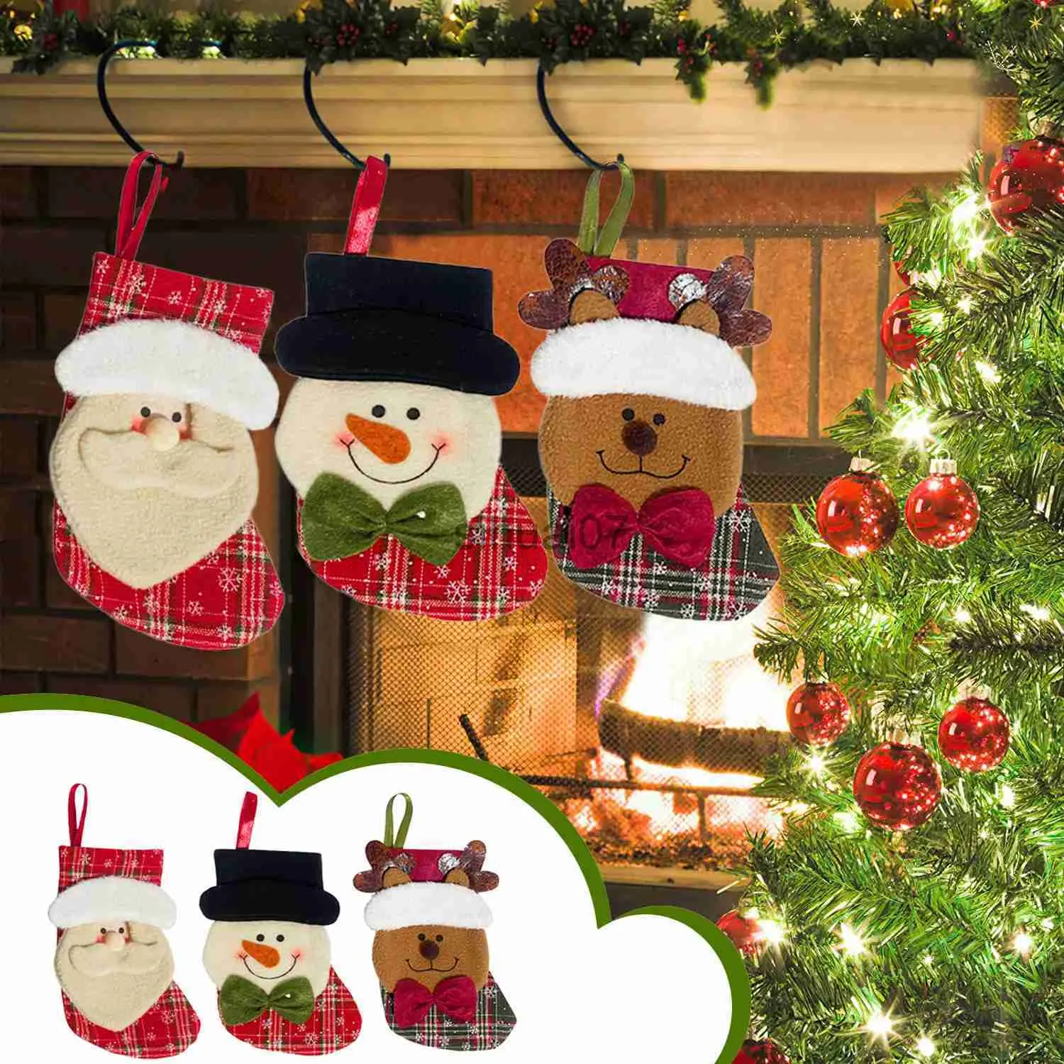 Christmas Decorations Christmas stockings Christmas tree decorations candy gift bags snowmen Santa Claus elk bears printed home navigation socks Christmas gifts