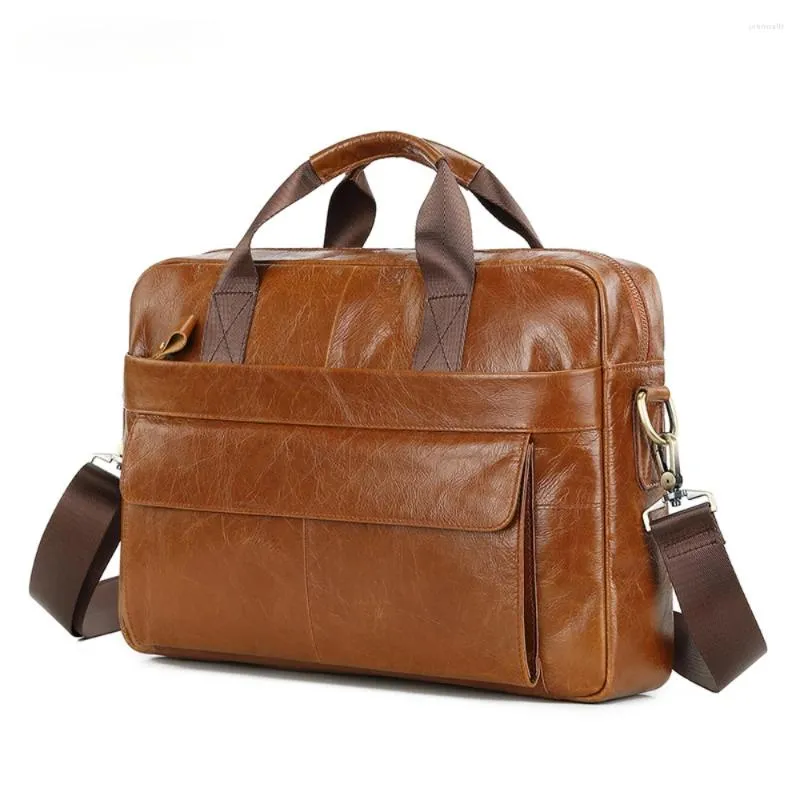 Evrak çantaları gerçek deri erkek evrak çantası çanta iş ofisi 14 inç dizüstü bilgisayar çantası erkek rahat omuz messenger yüksek kalite