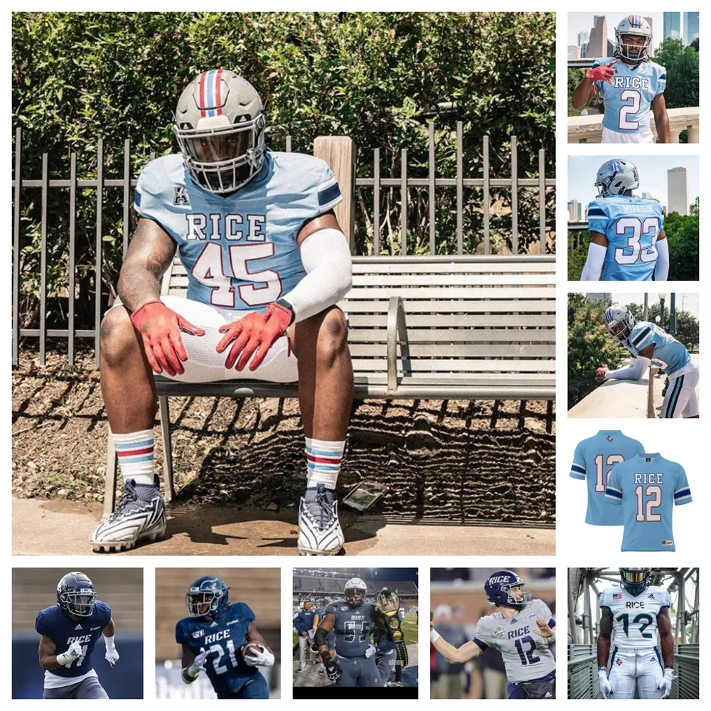 Maillot de football Rice Owls 2023 9 Peyton Stevenson 52 Braedon Nutter 75 Miguel Cedeno 88 Jaggar Hebeisen 53 Mike Leone 42 Trey Phillippi 12 Padgett