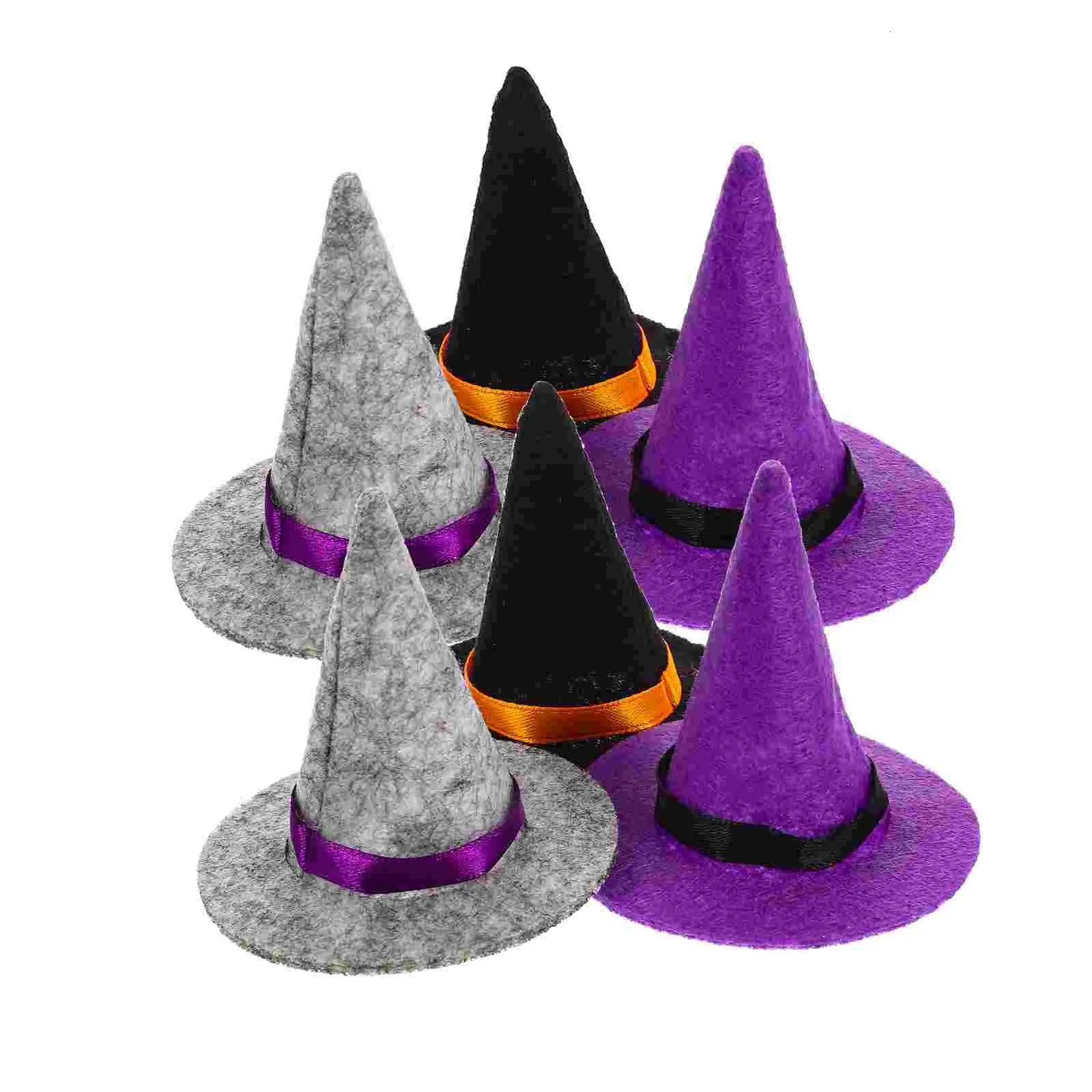 Jouets d'Halloween 6 pièces couvercle de bouteille petit décor décoratif Halloween Mini chapeau chambre belles manches feutre tissu chapeaux de sorcière fournitures 231019