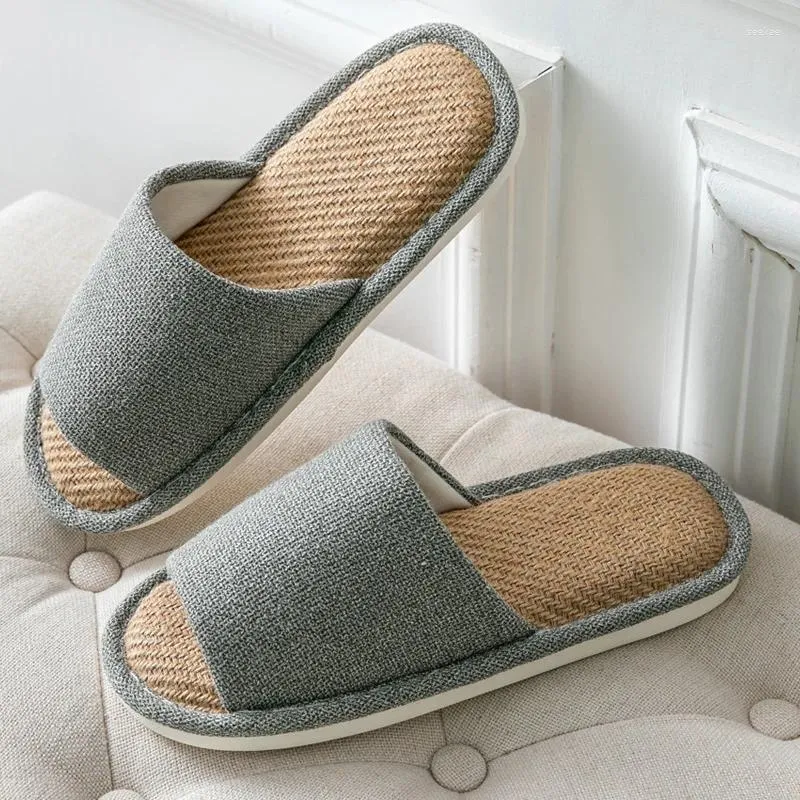 Pantofole da uomo per la casa in cotone e lino antiscivolo silenziose stile giapponese moda scarpe da donna semplici e resistenti