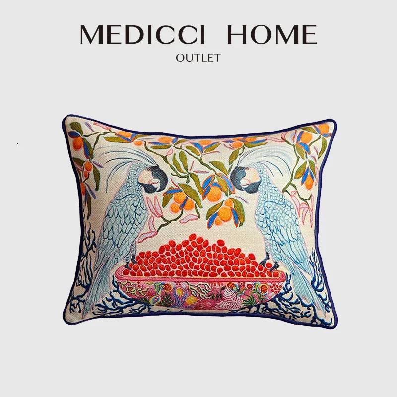 Kuddefodral Medicci Home Mystical Animal Pillow Cover Ecxotic Pillow Case Retro Parrot Mönster Kuddfodral Piped Cushion Cover Luxury Decor 231013