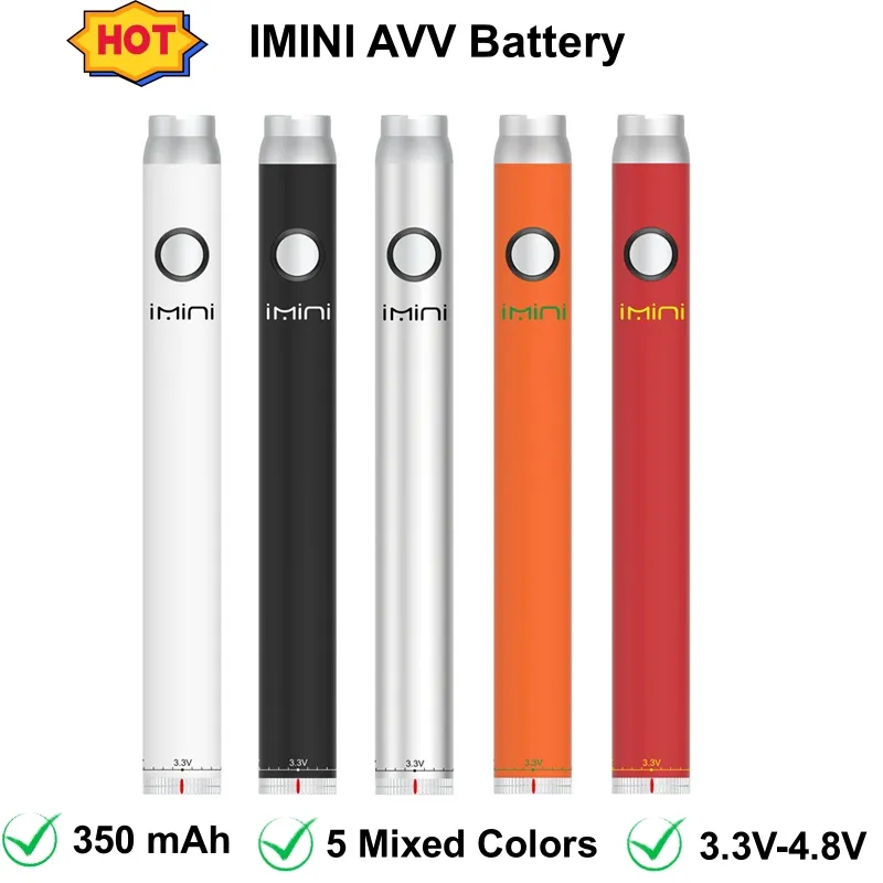 Autentisk IMINI AVV Variabel Spänningsbatteri 510 vagnar 380mAh Batterier Förvärm Vape Pen för ångpatroner Atomizer i Display Box Packaging