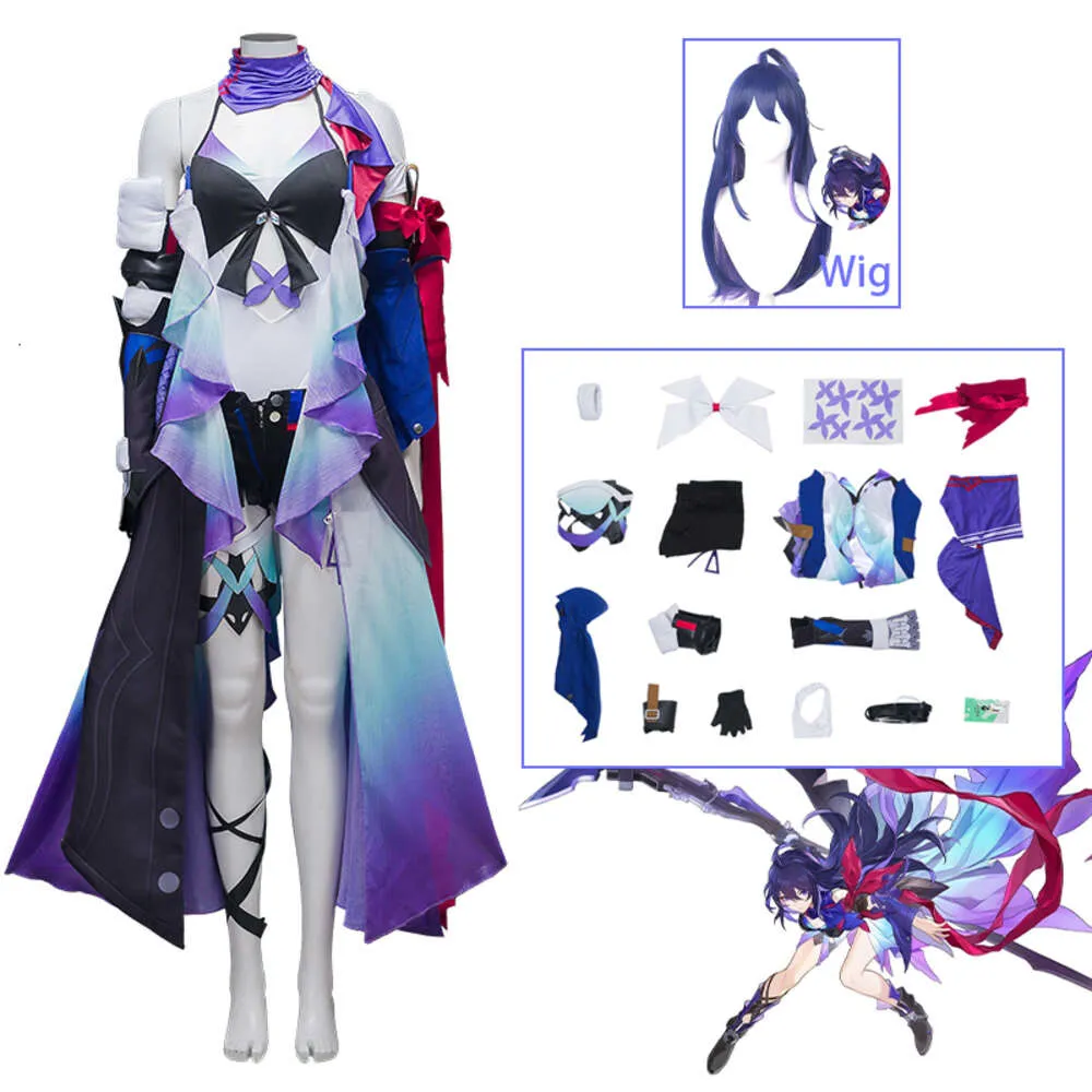 Perruque Costume nouveau jeu Honkai Star Rail Cosplay perruques Seele violet robe Costume cheveux longs Halloween fête Roleplaycosplay