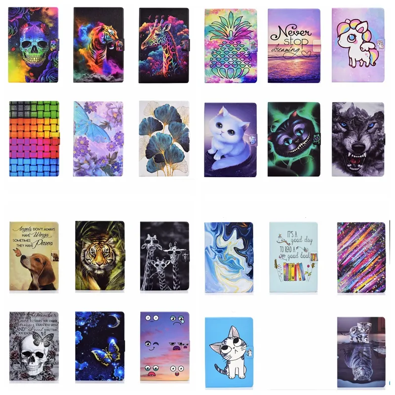 28Designs Capas de carteira de couro para tablet Samsung Galaxy A9 Tab A9 Plus 2023 Girafa Flor Folhas Borboleta Crânio Tigre Gato Mármore Flor Cartão Slot Titular Bolsa