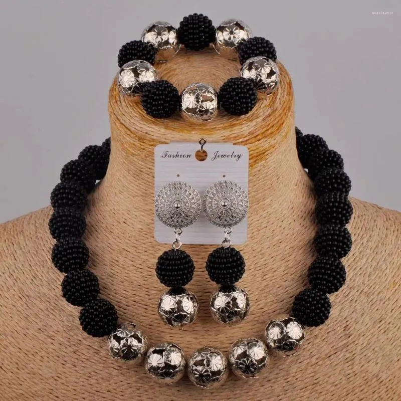 Ensemble de collier et boucles d'oreilles pour mariage nigérian, Imitation de perles exquises, Bracelet noir, bijoux en perles africaines, XK-01