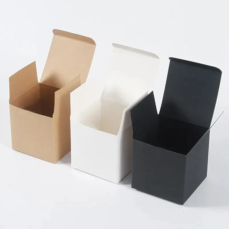 Present Wrap 20/50pcs Multi Size Square Kraft Present Box Black White Brown Fold Packaging Paper Box Propoal Box For Bridal Birthday Party 231019