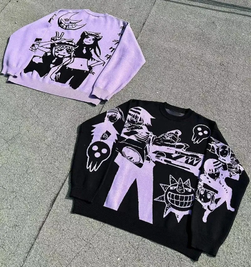 Maglioni da donna Y2K Maglione gotico Donna Harajuku Felpa oversize da uomo Anime Maglieria Ricamo Pullover Kpop Moda Top Abbigliamento streetwear 231019