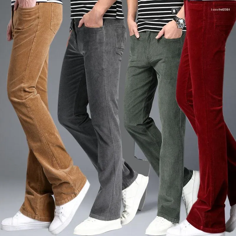 Pantalons pour hommes Hommes Automne Printemps Vintage Skinny Casual Corduroy Flare pour hommes Mâle Quotidien Bell-Bottom Boot Cut Leg Pantalon Vert Noir