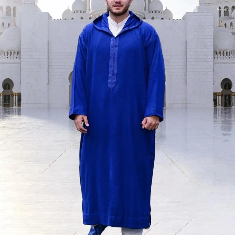 Ethnic Clothing Men Muslims Long Thobe Hooded Robe Mens Kaftan Loungewear Shirt For