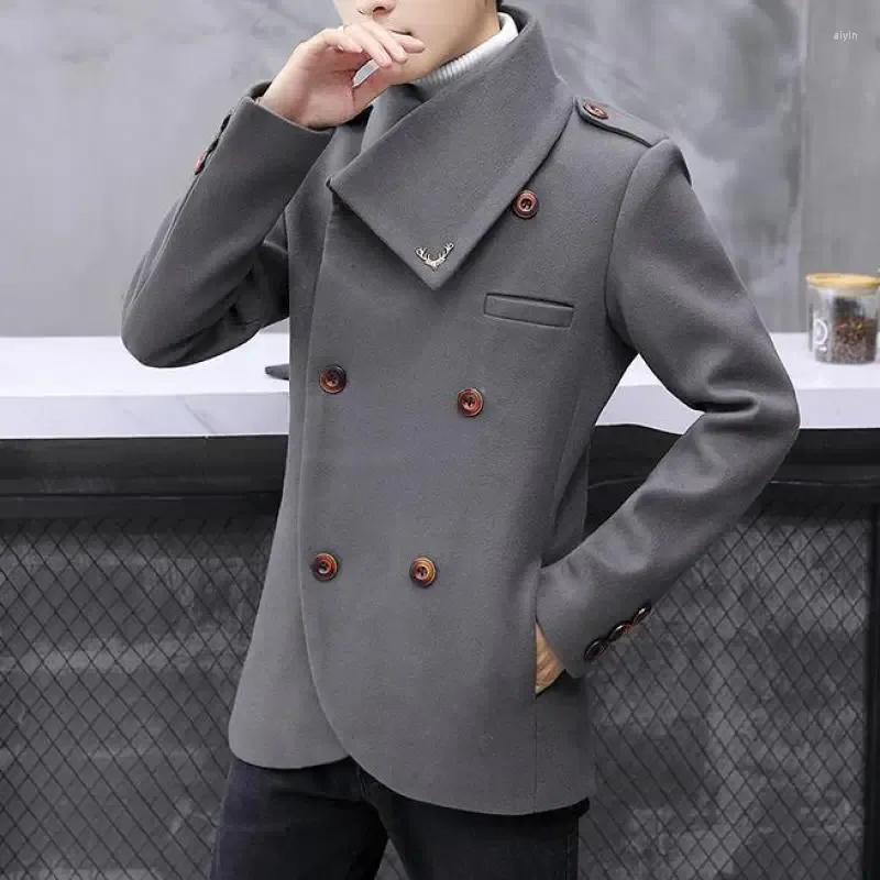 Męskie Trench Coats luksusowy duży kołnierz vintage długie kurtki Anglia retro dżentelmen Slim Fit Classic Detektyw Oncoats Grey Black 2024