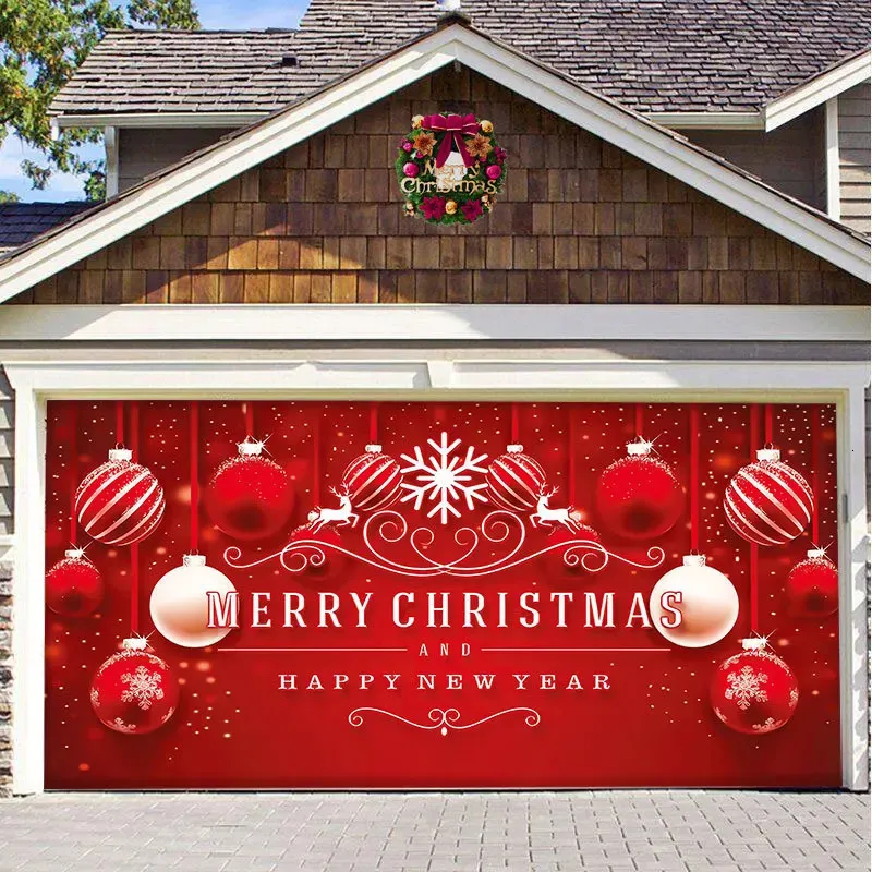Bannière Noël Pour Porte De Garage – Décoration Extérieure Grand Format, Motifs Festifs – Facile à Installer, Tissu Polyester Résistant