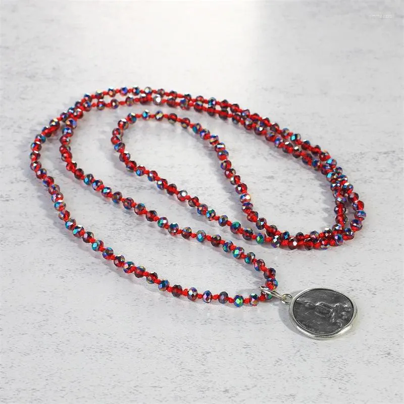 Pendentif Colliers Kelitch Couleur Rouge Lucky 925 Argent Bouddha Agate en bois Perlé Long Cristal