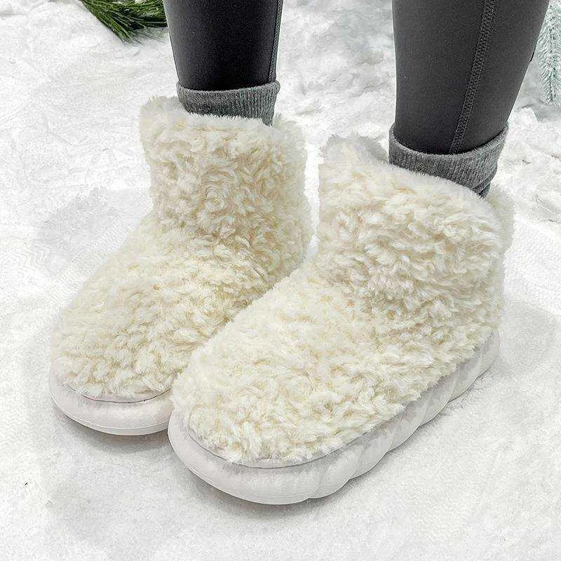 Winterlaarzen Met hak omwikkelde katoenen pantoffels voor vrouwen die snowboots dragen Buiten in de winter Pluche Isolatie Thuisgebruik Antislip Eenvoudig Dikke zolen